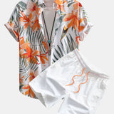 Flower Plants Print Shirt & Swim Shorts Set