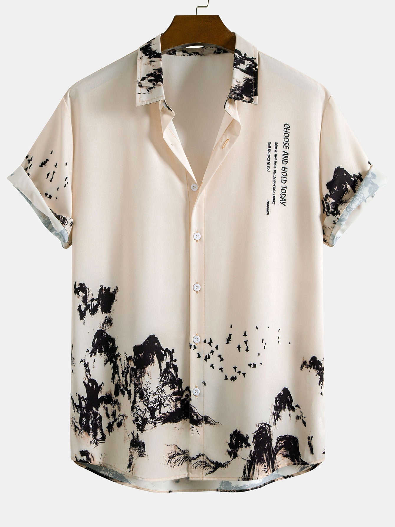 Ink Mountain Shirt & Man Mid Length Drawstring Swim Shorts Set