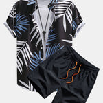 Tropical Leaves Print Shirt & Swim Shorts Set