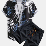 Tropical Leaves Print Shirt & Swim Shorts Set