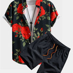 Red Rose Print Shirt & Swim Shorts Set
