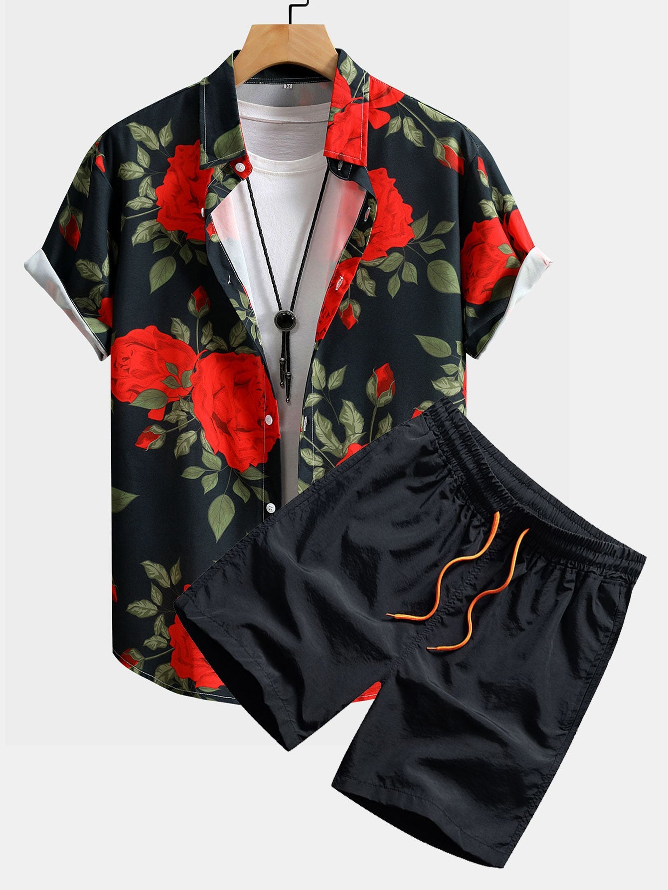 Red Rose Print Shirt & Swim Shorts Set