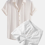 Geometric Jacquard Shirt & Crinkle Textured Drawstring 5" Shorts Set