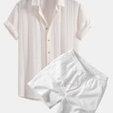 Geometric Jacquard Shirt & Crinkle Textured Drawstring 5" Shorts Set