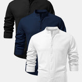 3 Pieces Long Sleeve Muscle Fit Ribbed Stand Collar Shirt