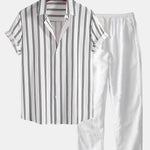 Linen Striped Shirt & Straight Leg Linen Pants Set