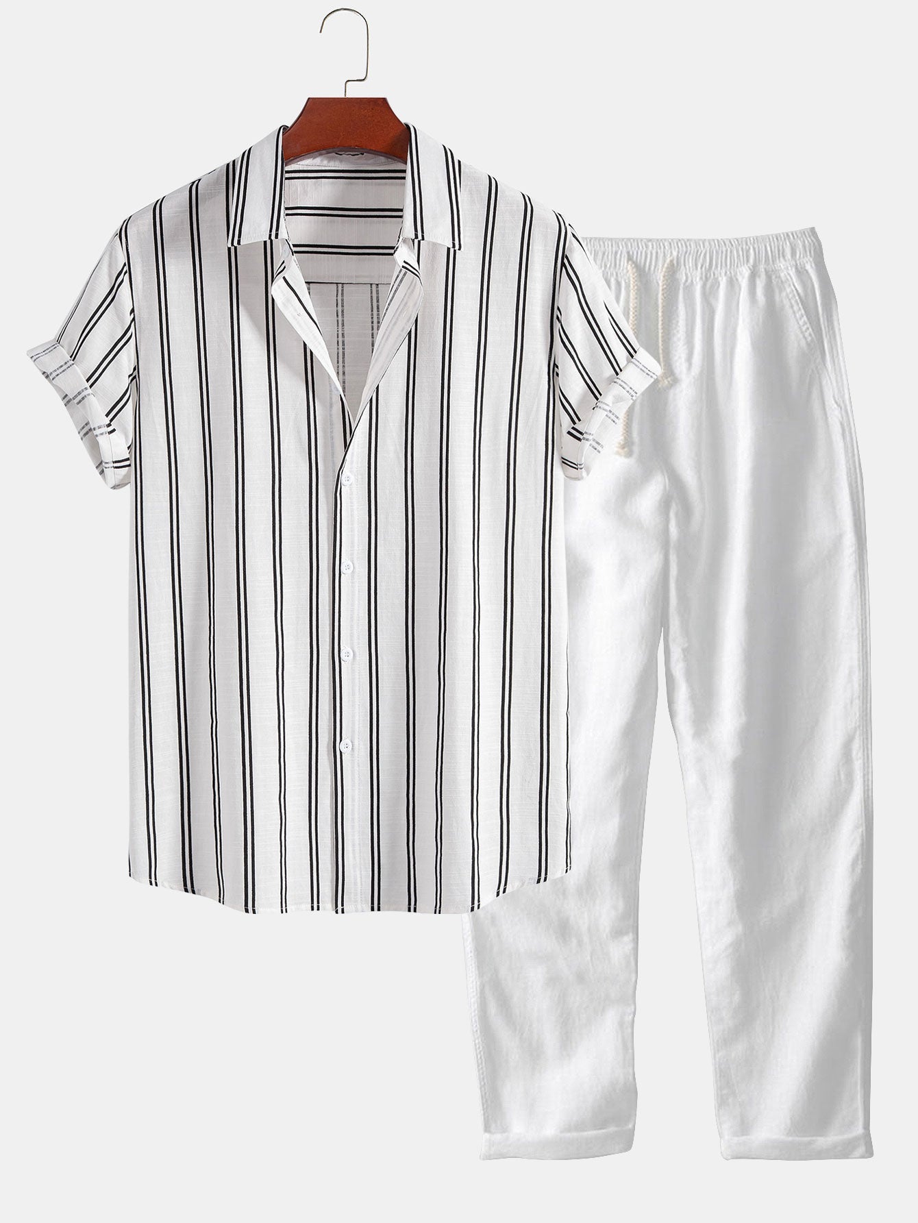 Linen Striped Shirt & Straight Leg Linen Pants Set