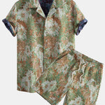 Painted Floral Jacquard Cuban Shirt & Shorts Set