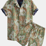 Painted Floral Jacquard Cuban Shirt & Shorts Set