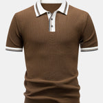 Contrast Trim Knit Polo Shirt & Slim Fit Tapered Trousers Set