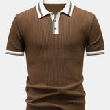 Contrast Trim Knit Polo Shirt & Slim Fit Tapered Trousers Set