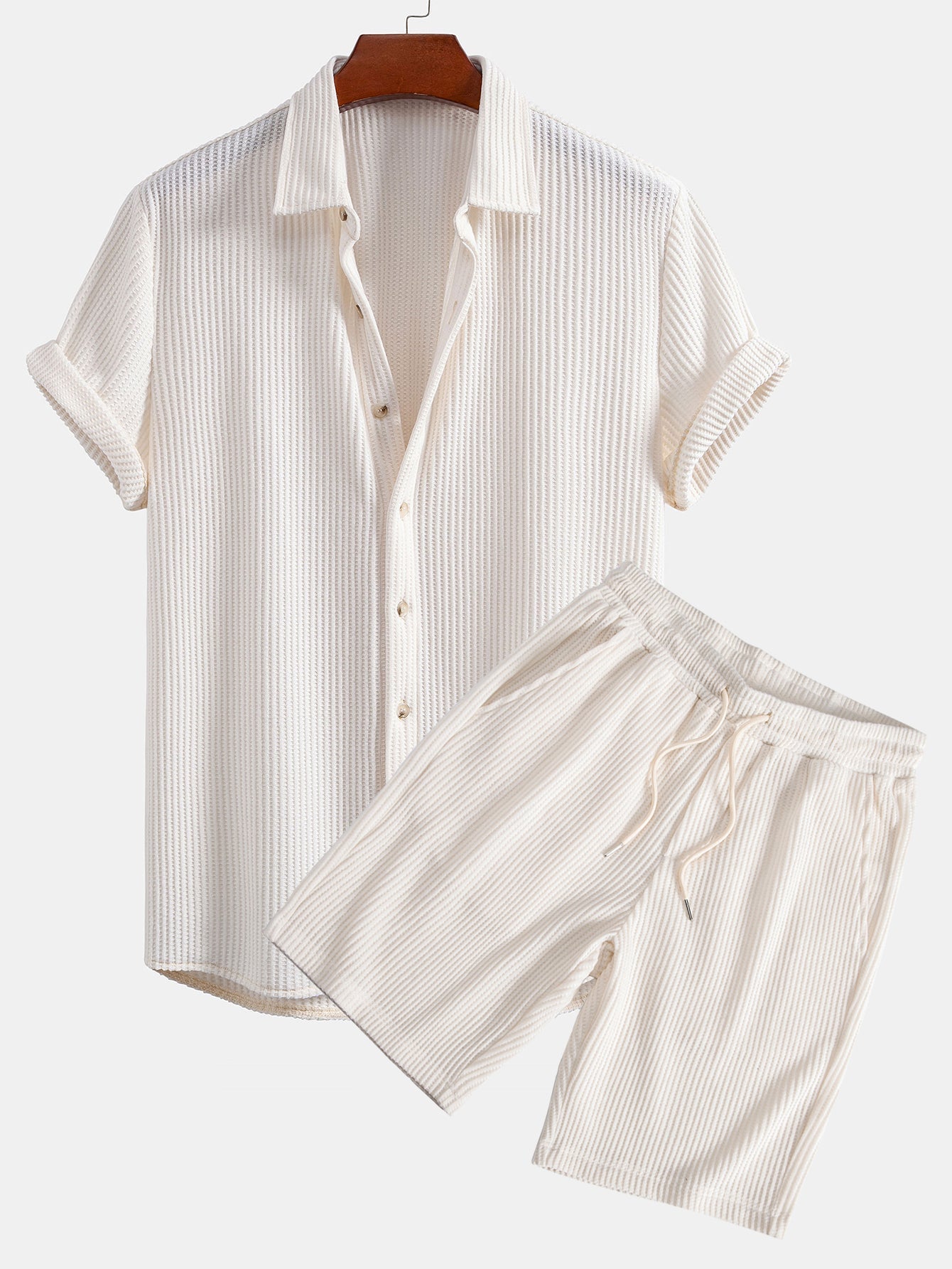 Waffle Shirt & Drawstring Waffle Shorts Set