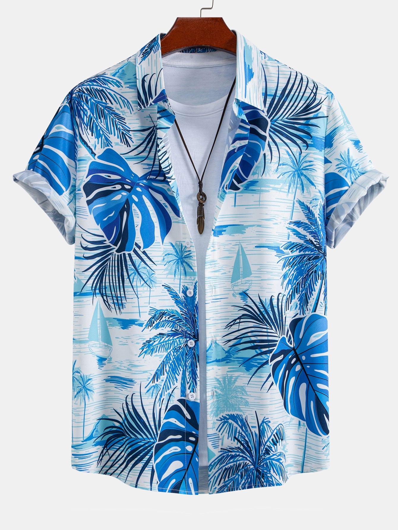 Leaf Island Print Button Up Shirt