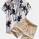 Palm Tree Print Shirt & Swim Shorts Set
