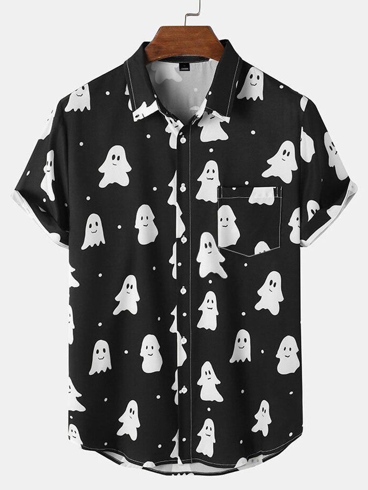Halloween Cute Ghost Print Button Up Shirt