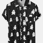 Halloween Cute Ghost Print Button Up Shirt