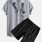 Short Sleeve Waffle Shirt & Waffle Drawstring Shorts Set