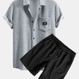 Short Sleeve Waffle Shirt & Waffle Drawstring Shorts Set