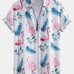 Flamingo Leaf Print Button Up Shirt