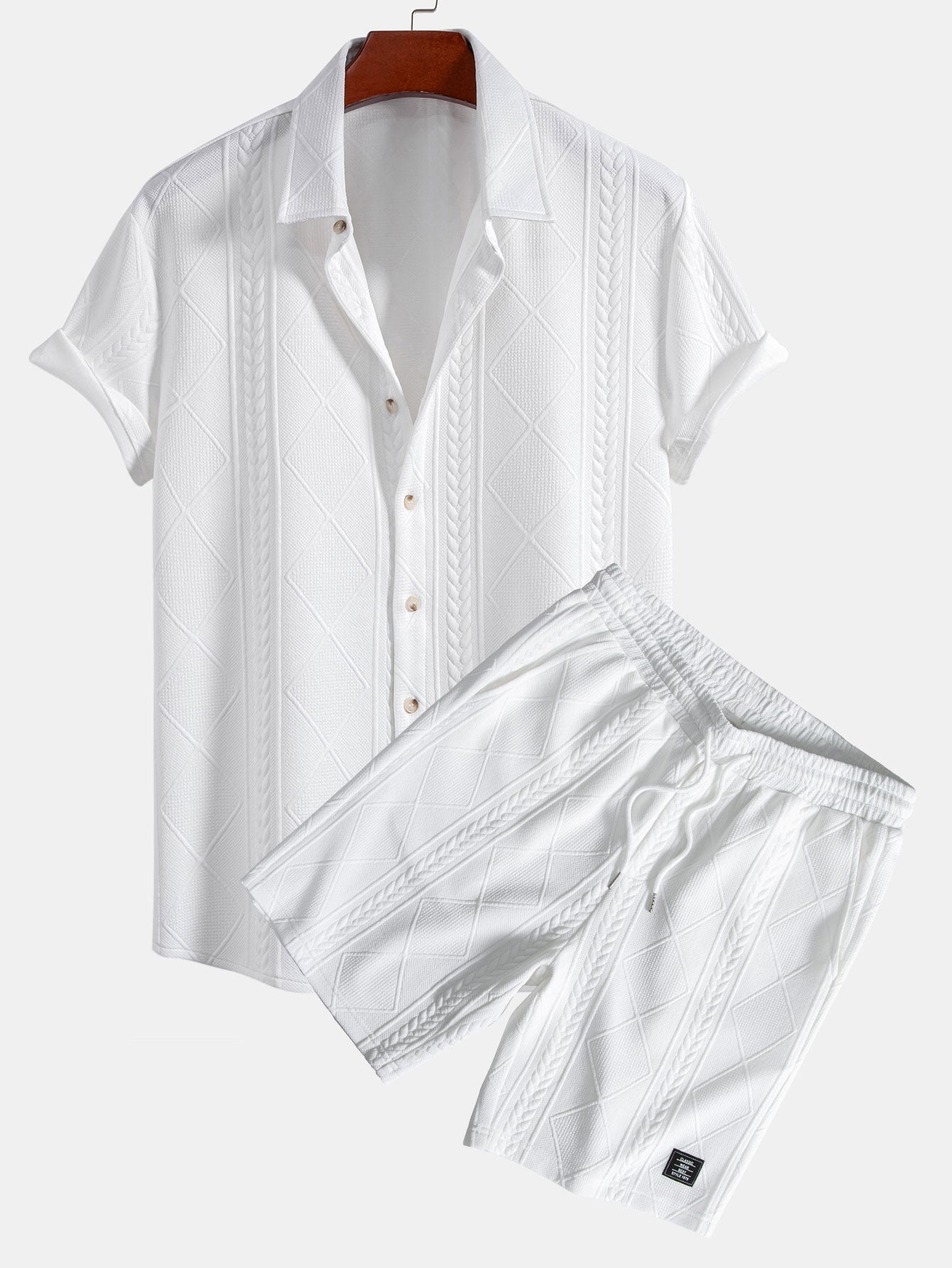Geometric Jacquard Shirt & Shorts Set