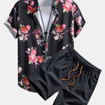 Floral Paint Shirt & Man Mid Length Drawstring Swim Shorts Set