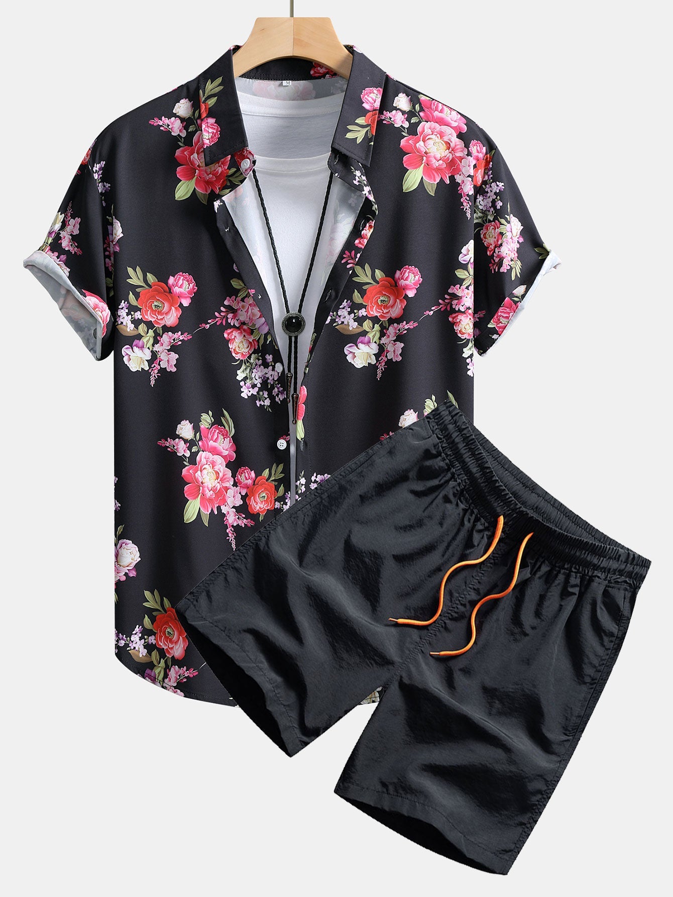 Floral Paint Shirt & Man Mid Length Drawstring Swim Shorts Set