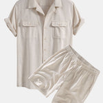 Linen Cuban Shirt with Pockets & Linen Drawstring Shorts Set
