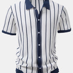 Stripe Knitted Shirt & Straight Leg Linen Pants Set