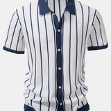 Stripe Knitted Shirt & Straight Leg Linen Pants Set