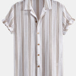 Striped Mesh Cuban Shirt & Wrinkle Textured Straight Leg Pants Set