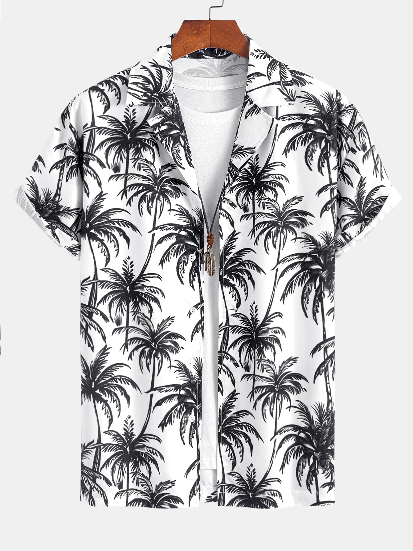 Relax Fit Palm Tree Print Shirt & Palm Tree Print Swim Short Set
