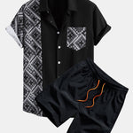Paisley Print Patchwork Shirt & Swim Shorts Set