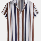 Colored Striped Print Shirt & Swim Shorts Set
