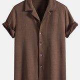 Short Sleeve Geometry Textured Cuban Shirt