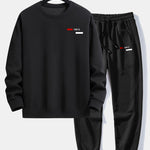 Paris Stripe Print Relax Fit Crew Neck Sweatshirt & Jogging Pants Set