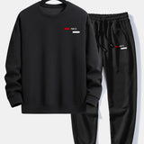 Paris Stripe Print Relax Fit Crew Neck Sweatshirt & Jogging Pants Set