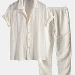 Texture Jacquard Cuban Shirt & Straight Leg Linen Pants Set