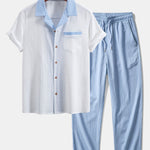 Textured Contrast Cuban Shirt & Straight Leg Pants Set