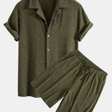 Animal Texture Terry Cuban Shirt & Shorts Set