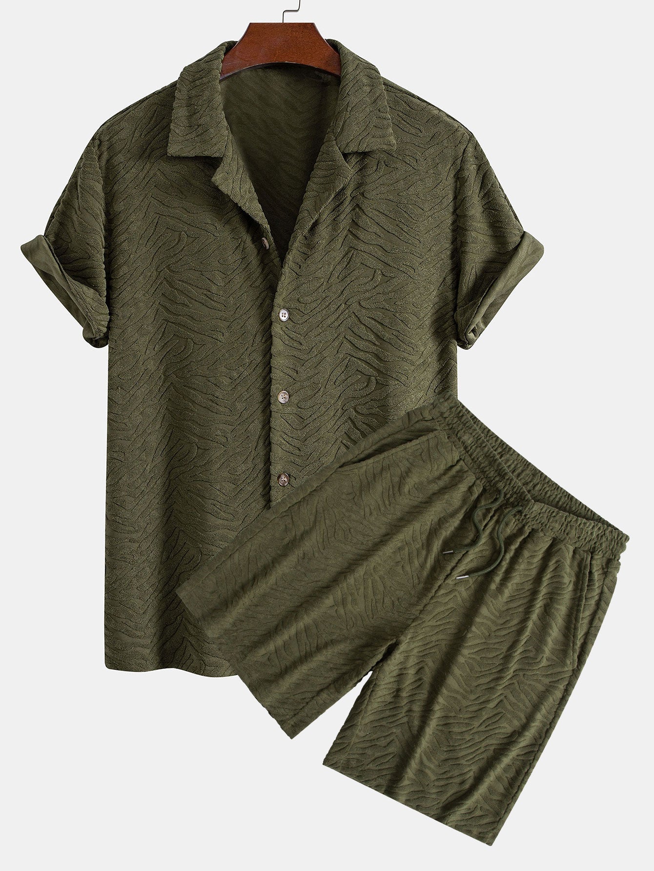 Animal Texture Terry Cuban Shirt & Shorts Set