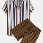 Colored Striped Print Shirt & Swim Shorts Set