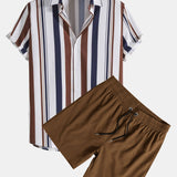 Colored Striped Print Shirt & Swim Shorts Set