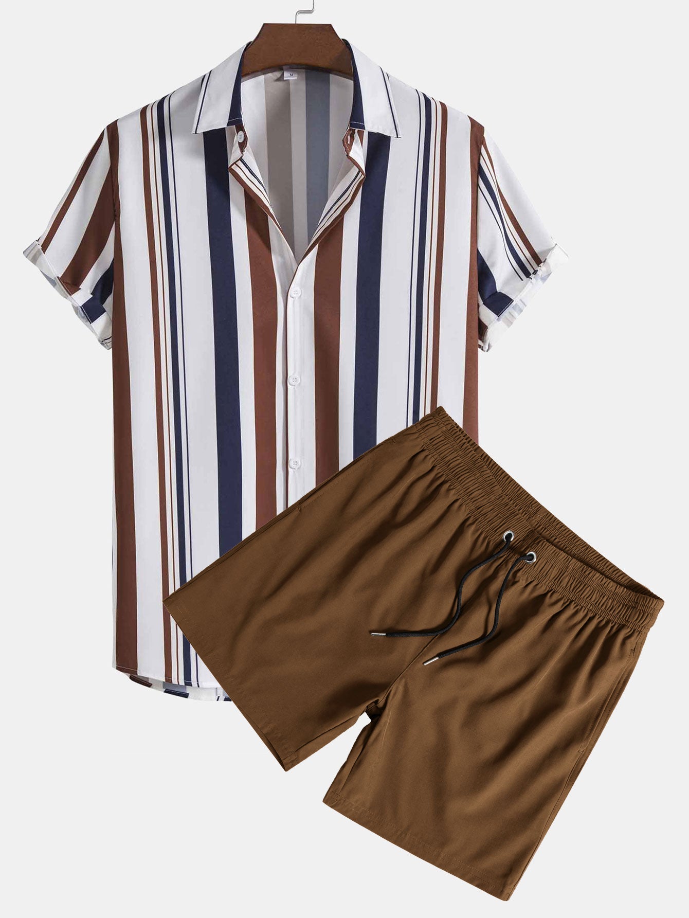 Colored Striped Print Shirt & Swim Shorts Set