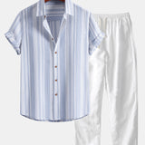Stripe Linen Shirt & Straight Leg Linen Pants Set