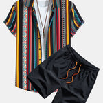 Ethnic Geometric Print Shirt & Swim Shorts Set