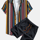 Ethnic Geometric Print Shirt & Swim Shorts Set