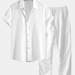 Geometry Rhombus Jacquard Shirt & Straight Leg Linen Pants Set
