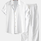 Geometry Rhombus Jacquard Shirt & Straight Leg Linen Pants Set