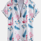 Flamingo Leaf Print Shirt & Swim Shorts Set