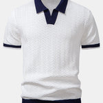 Texture Contrast Knitted V Neck Polo Shirt & Cotton Chino Shorts Set